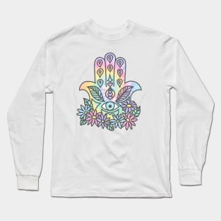 Tie Dye Pastel Neon Flower Crown Hamsa Yin Yang Trendy Hippie Print Long Sleeve T-Shirt